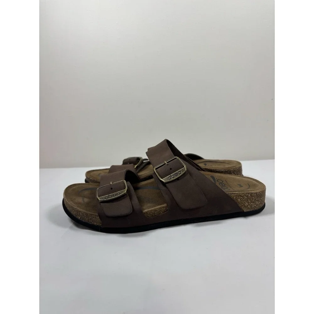 Abeo Sandals Mens N 8 Double Strap Brown Leather Comfort Slide‎ Arch Support